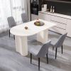 63 "medieval modern cream style MDF dining table and PU dining chair set 4. Assemble Desktop and black metal leg dining chair set