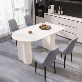 63 "medieval modern cream style MDF dining table and PU dining chair set 4. Assemble Desktop and black metal leg dining chair set (Color: White+Grey+4IN1)
