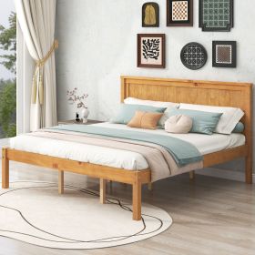 Platform Bed Frame with Headboard , Wood Slat Support , No Box Spring Needed ,Queen (Color: Oak)