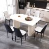 63 "medieval modern cream style MDF dining table and PU dining chair set 4. Assemble Desktop and black metal leg dining chair set