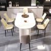 63 "medieval modern cream style MDF dining table and PU dining chair set 4. Assemble Desktop and black metal leg dining chair set