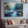 Hand Painted Oil Painting Large Original Landscape Oil Painting On Canvas Tree Home Decor Abstract Blue Nature Painting Living room Wall Art
