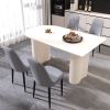 63 "medieval modern cream style MDF dining table and PU dining chair set 4. Assemble Desktop and black metal leg dining chair set