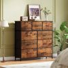 9 Drawer Dresser with Metal Frame and Wooden Top Fabric Storage Organizer Tower for Bedroom Living Room Entryway Office Closet Classic Freestanding Wa