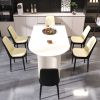 63 "medieval modern cream style MDF dining table and PU dining chair set 4. Assemble Desktop and black metal leg dining chair set
