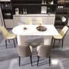 63 "medieval modern cream style MDF dining table and PU dining chair set 4. Assemble Desktop and black metal leg dining chair set