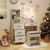 Makeup Vanity Desk Dressing Table and Stool Set with Mirror and Lights
