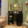 Corner Vanity Desk with 3-Color LED Lighted Mirror and Power Outlet