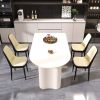63 "medieval modern cream style MDF dining table and PU dining chair set 4. Assemble Desktop and black metal leg dining chair set