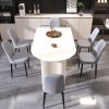 63 "medieval modern cream style MDF dining table and PU dining chair set 4. Assemble Desktop and black metal leg dining chair set