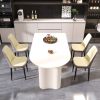 63 "medieval modern cream style MDF dining table and PU dining chair set 4. Assemble Desktop and black metal leg dining chair set