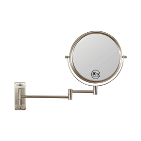 8-inch Wall Mounted Makeup Vanity Mirror, 1X / 10X Magnification Mirror, 360° Swivel with Extension Arm (Color: Brushed Nickel)
