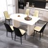 63 "medieval modern cream style MDF dining table and PU dining chair set 4. Assemble Desktop and black metal leg dining chair set