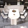 63 "medieval modern cream style MDF dining table and PU dining chair set 4. Assemble Desktop and black metal leg dining chair set