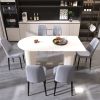 63 "medieval modern cream style MDF dining table and PU dining chair set 4. Assemble Desktop and black metal leg dining chair set