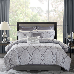 12 Piece Comforter Set With Cotton Bed Sheets (Color: Silver, size: King)